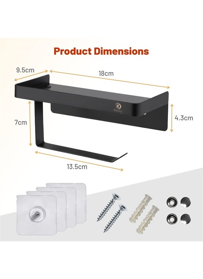 Decent Icon 2 in 1 Toilet Roll Holder with Shelf, SUS304 Stainless Steel - Larger 18x9.5cm Shelf Space, Secure Top Edge, Holds Larger Rolls, Wall Mounts with 4 Self Adhesives or Screw Attach, Black - pzsku/Z97DE386D70E2992CCFF1Z/45/_/1695434307/1b435a7b-22fc-4939-ad87-c52ef624df6d