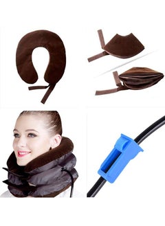 Cervical Neck Traction Collar Device Inflatable Pillow Effective and Instant Relief for Chronic Neck and Shoulder Pain with Adjustable Size, Brown