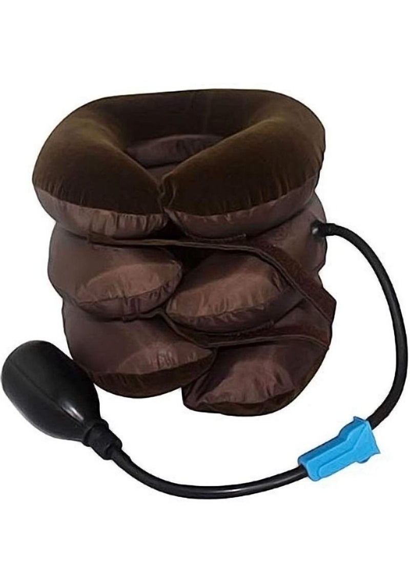 Arabest - Cervical Neck Traction Collar Device Inflatable Pillow Effective and Instant Relief for Chronic Neck and Shoulder Pain with Adjustable Size, Brown - Image 1
