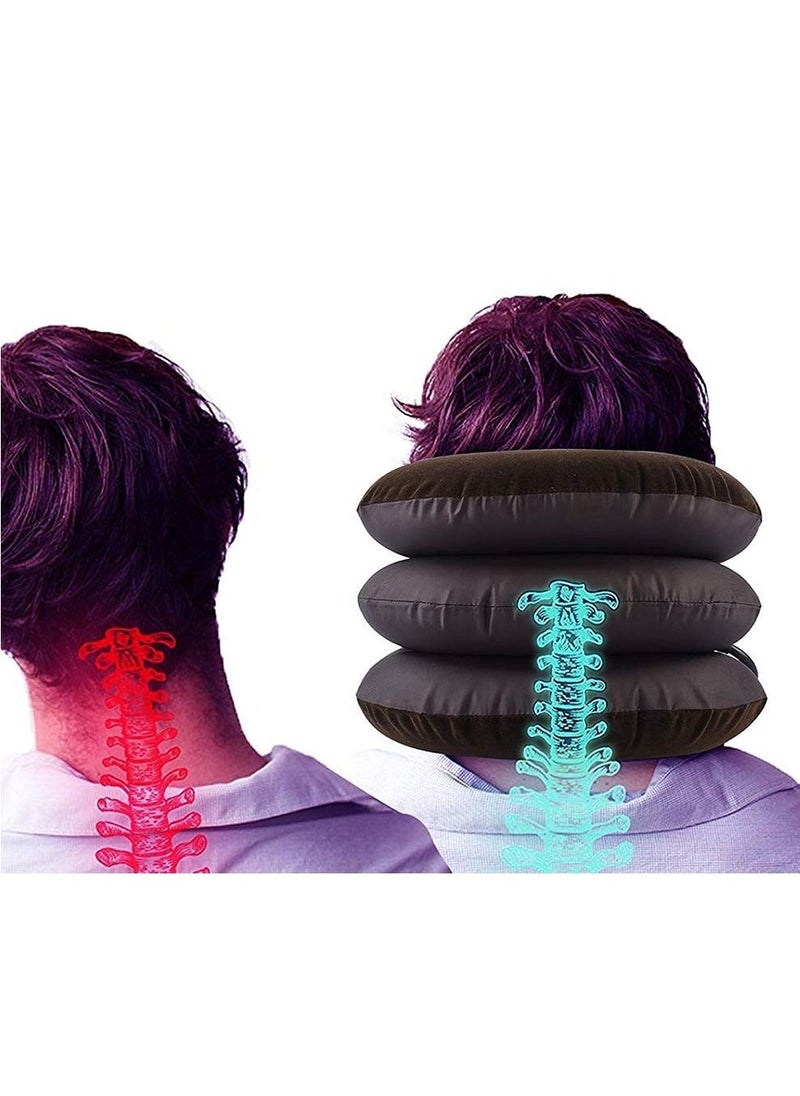Arabest - Cervical Neck Traction Collar Device Inflatable Pillow Effective and Instant Relief for Chronic Neck and Shoulder Pain with Adjustable Size, Brown - Image 1