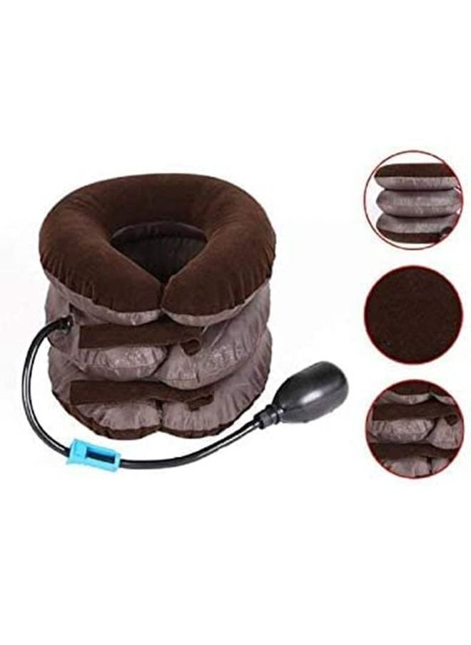 Arabest - Cervical Neck Traction Collar Device Inflatable Pillow Effective and Instant Relief for Chronic Neck and Shoulder Pain with Adjustable Size, Brown - Image 1