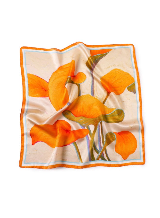 Hang Silk House Hangsifu Silk Scarf, Mulberry Silk Neck Scarf, Neck Warmer, Small Scarf For Women, Gift For Mom, Birthday And New Year Present, Gift Box, Honey Orange - Image 5