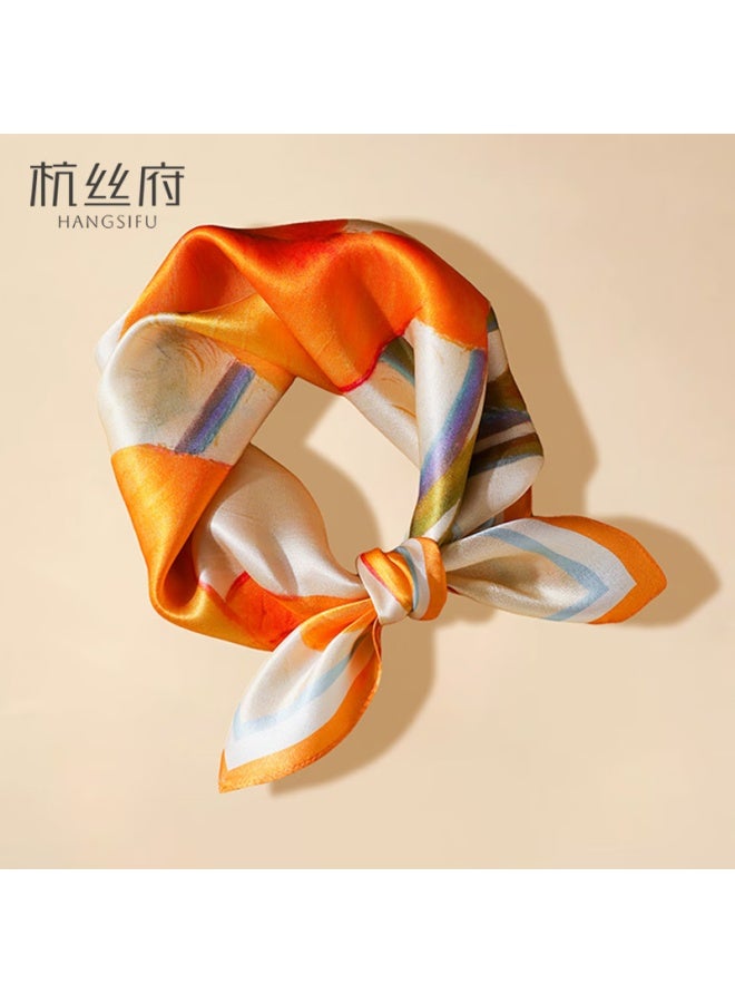 Hang Silk House Hangsifu Silk Scarf, Mulberry Silk Neck Scarf, Neck Warmer, Small Scarf For Women, Gift For Mom, Birthday And New Year Present, Gift Box, Honey Orange - Image 2
