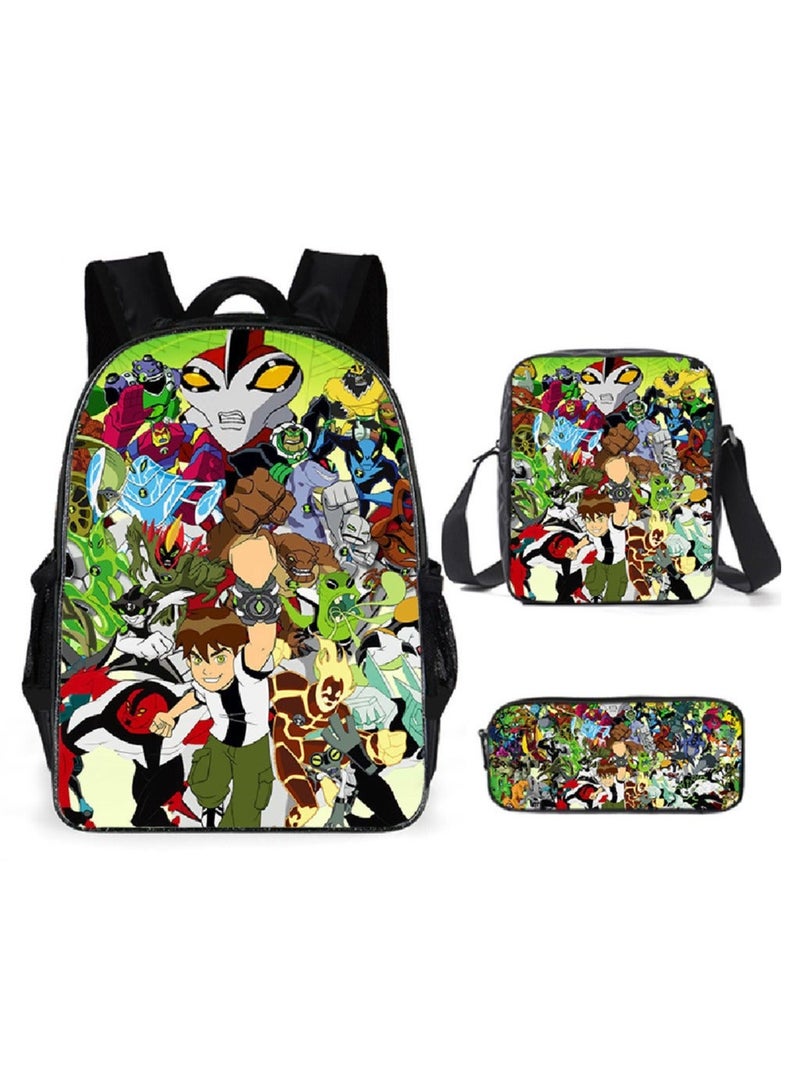 BEN 10 New Cartoon Student Backpack Three-Piece Set 29*16*42cm