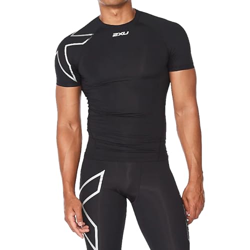 2XU Men's Core Compression T-Shirt - Enhance Performance and Recovery - Black/Silver - Size X-Large - Image 1