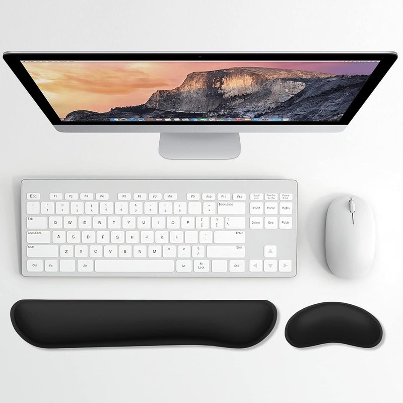Dapesuom Ergonomic Keyboard and Mouse Wrist Rest Set - Memory Foam Cushion with Non-Slip Base, Jet Black - Image 2