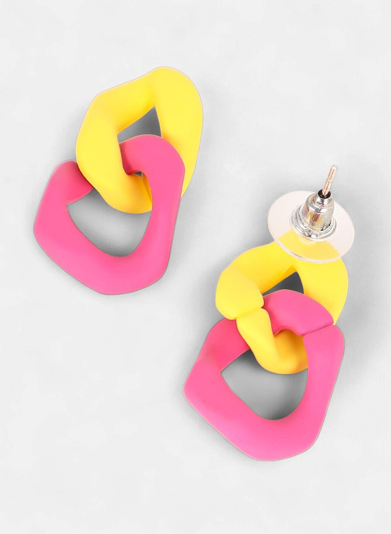 SOHI Women The Block-Link Drop Earrings | Lemon Yellow & Fushcia Pink Colour | One-Size | Metallic Alloy Material | Push Back Closure | Earrings For Casual & Daily Wear - Image 5
