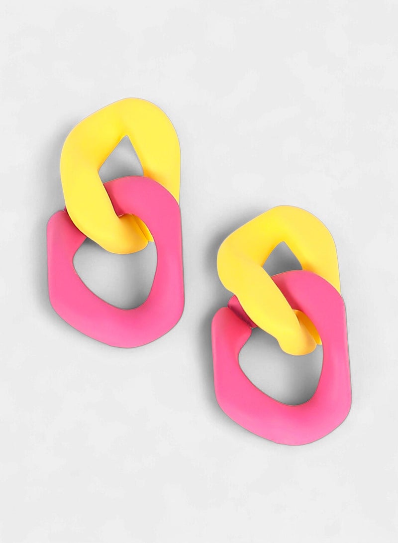 SOHI Women The Block-Link Drop Earrings | Lemon Yellow & Fushcia Pink Colour | One-Size | Metallic Alloy Material | Push Back Closure | Earrings For Casual & Daily Wear - Image 4