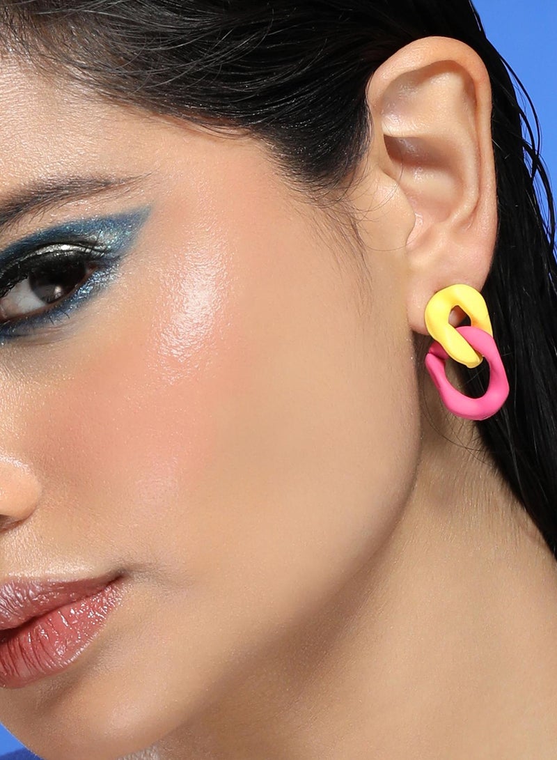 SOHI Women The Block-Link Drop Earrings | Lemon Yellow & Fushcia Pink Colour | One-Size | Metallic Alloy Material | Push Back Closure | Earrings For Casual & Daily Wear - Image 2
