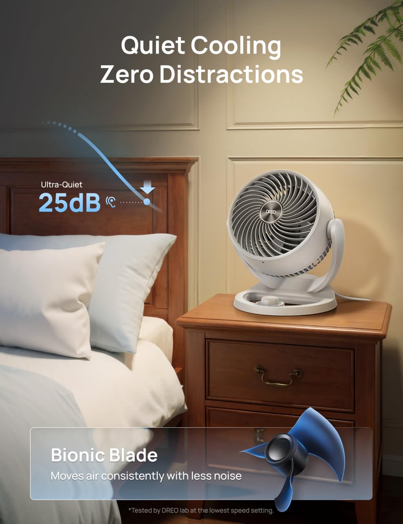 DREO Fan for Bedroom, 12 Inches, 70ft Powerful Airflow, 25db Quiet Table Air Circulator Fans for Dorm Room, 120Â° Adjustable Tilt, 3 Speeds, Desktop Fan for Home, Office, Kitchen - Image 3