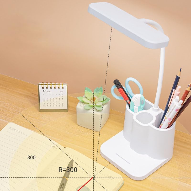 Rylan Acrylonitrile Butadiene Styrene 3 Color Table Lamp for Study with Phone Holder Flexible Arm LED Touch Light with Stepless Dimming, Desk Lamps with Pen Holder, White - Image 3