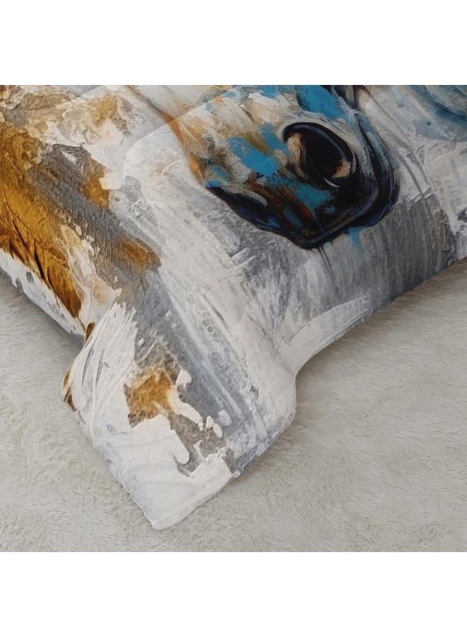 Nttopship Horse Canvas Comforter Set Full Size, 100% Soft Ultra-fine Fiber Four Season White Horse Comforter Set  - Image 4