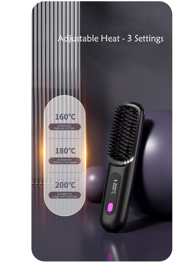 Hair Styling Brush, Multifunctional Cordless Electric Hot Comb, Durable LCD Display Straightening Brush, Portable Hair Straightening Iron Brush with 3 Heating Settings, USB Charging, Hair Accessories - Image 2