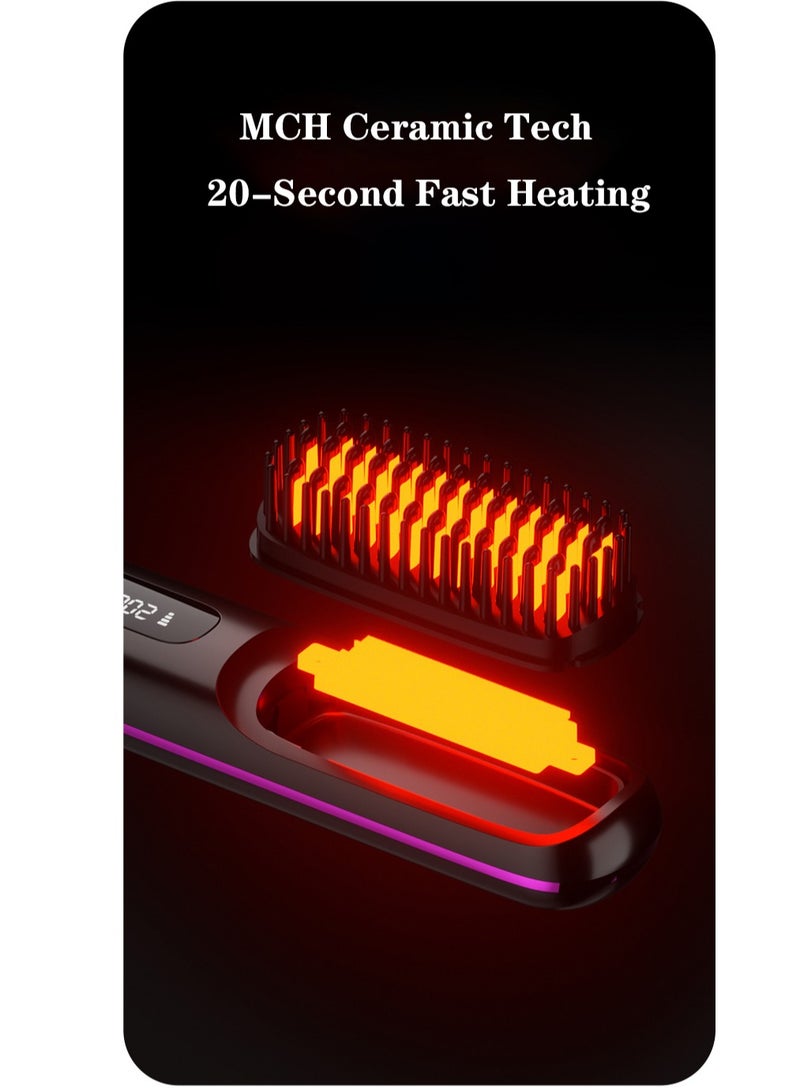 Hair Styling Brush, Multifunctional Cordless Electric Hot Comb, Durable LCD Display Straightening Brush, Portable Hair Straightening Iron Brush with 3 Heating Settings, USB Charging, Hair Accessories - Image 4