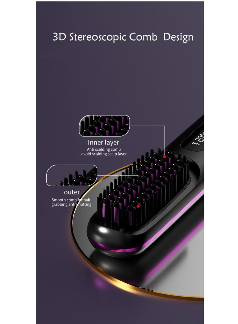 Hair Styling Brush, Multifunctional Cordless Electric Hot Comb, Durable LCD Display Straightening Brush, Portable Hair Straightening Iron Brush with 3 Heating Settings, USB Charging, Hair Accessories - Image 5