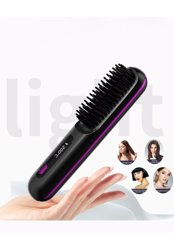 Hair Styling Brush, Multifunctional Cordless Electric Hot Comb, Durable LCD Display Straightening Brush, Portable Hair Straightening Iron Brush with 3 Heating Settings, USB Charging, Hair Accessories - Image 1