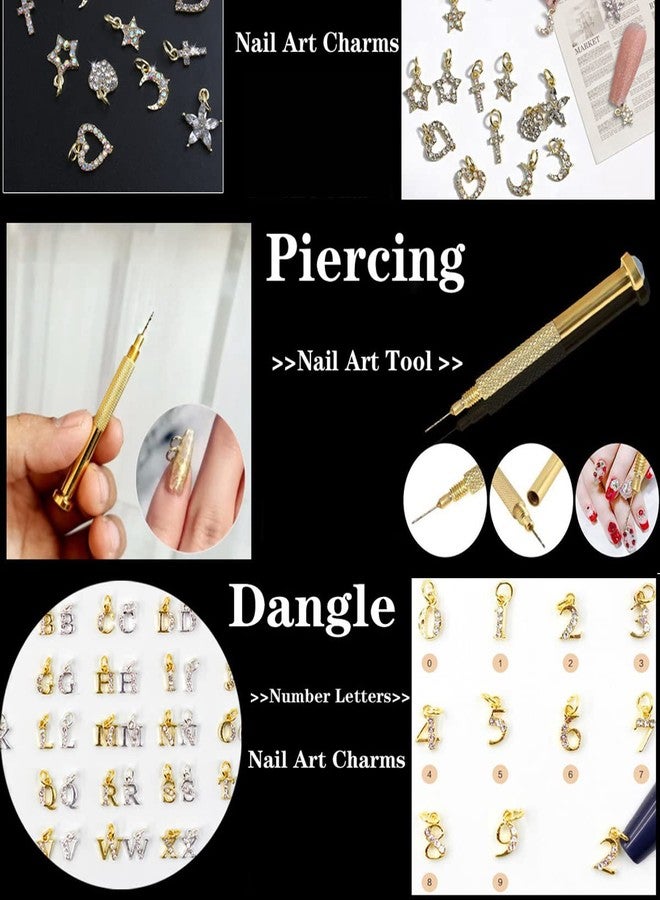 Bellecrey 1set Nail Art Piercing Tool Metal Hand Dangle Drill Hole for Nail Charm Jewelry Dotting Pen Manicure Salon Accessories Gold Stainless Steel Nail Hand Dangle Drill Hole Maker (Hole Nail Drill) - Image 4