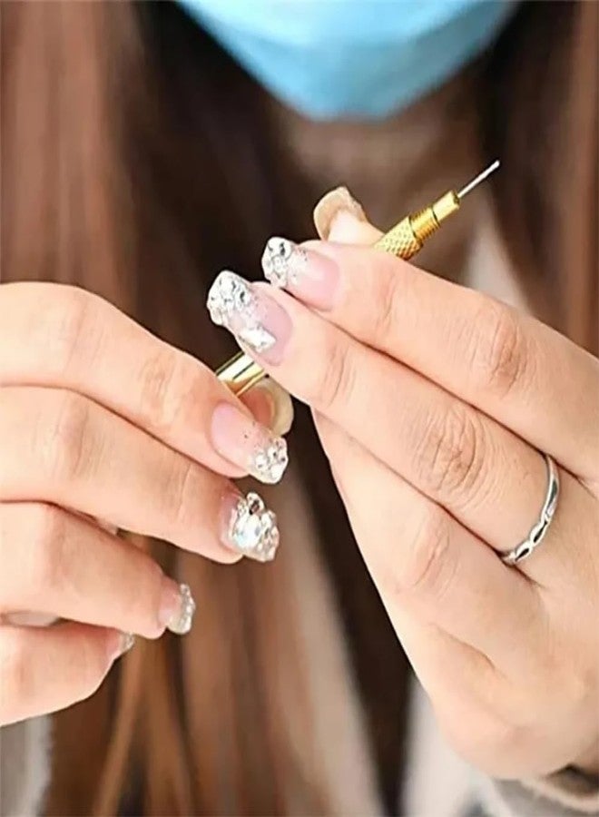 Bellecrey 1set Nail Art Piercing Tool Metal Hand Dangle Drill Hole for Nail Charm Jewelry Dotting Pen Manicure Salon Accessories Gold Stainless Steel Nail Hand Dangle Drill Hole Maker (Hole Nail Drill) - Image 3