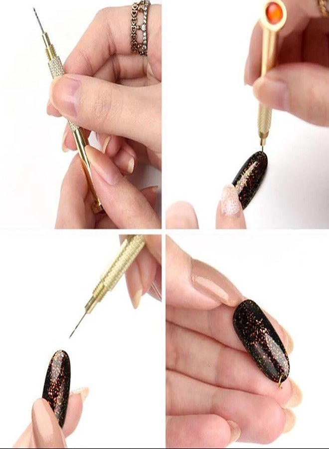 Bellecrey 1set Nail Art Piercing Tool Metal Hand Dangle Drill Hole for Nail Charm Jewelry Dotting Pen Manicure Salon Accessories Gold Stainless Steel Nail Hand Dangle Drill Hole Maker (Hole Nail Drill) - Image 5