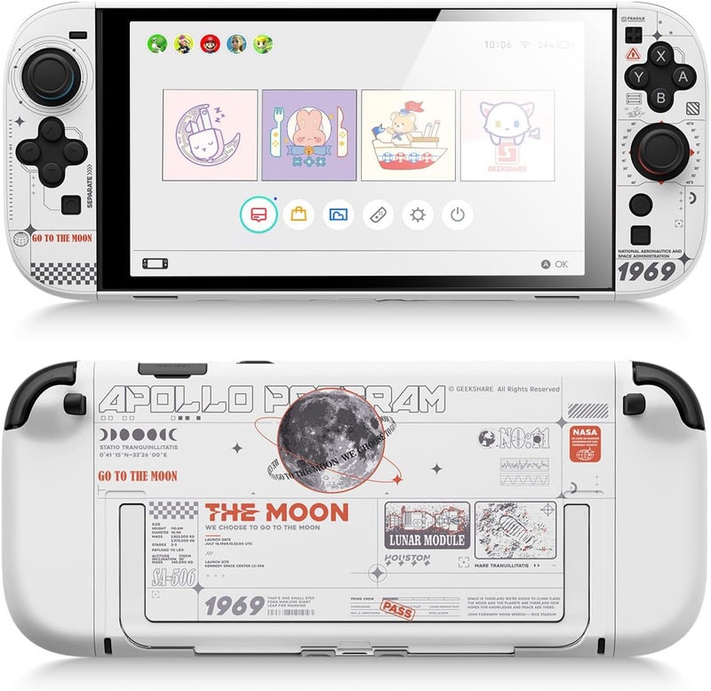 GeekShare حافظة GeekShare الصلبة متوافقة مع Switch 2 (2025)، غطاء واقي قابل للتثبيت يمنع الخدوش ويحتوي على جهاز Joy Con قابل للفصل، لون “The Moon” (أبيض). - Image 1