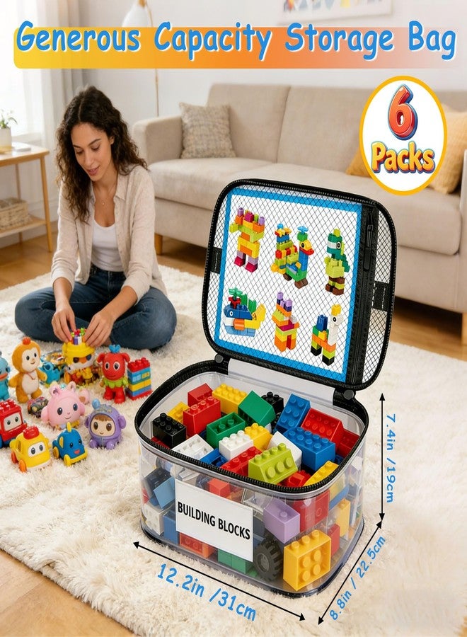 Blissleaf 6 Pack Large Clear Toy Storage Bag with Name Tag, Waterproof PVC Toy Organizer Bags with Zipper & Manual Pocket, Toy Storage Organizer for Lego Bricks, Building Blocks, Board Games, Puzzles, Kid Books - Image 2