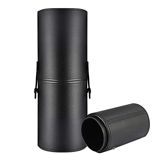 FINEMOE Large Makeup Brush Holder For Makeup Artist&Makeup Brushes Set Organizer For Travel,Premium Pu Leather Makeup Brush Stand Cosmetic Dustproof Makeup Brush Pouch&Pouch Cup Case(Black),7.6 cm - Image 1