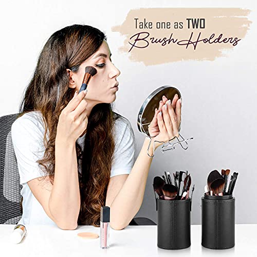 FINEMOE Large Makeup Brush Holder For Makeup Artist&Makeup Brushes Set Organizer For Travel,Premium Pu Leather Makeup Brush Stand Cosmetic Dustproof Makeup Brush Pouch&Pouch Cup Case(Black),7.6 cm - Image 2