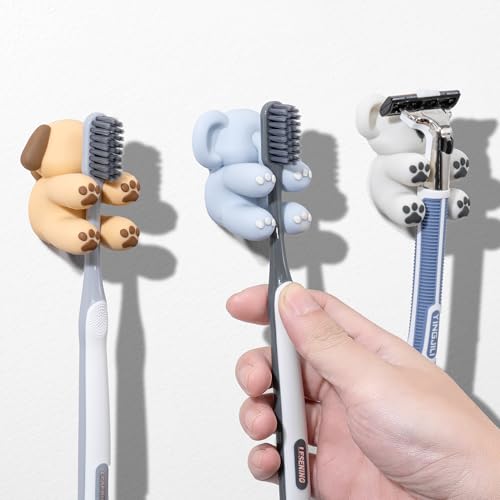 Li & Zhao LiZhao Funny Silicone Toothbrush Holders 3 PCS Kids Toothbrush Holders Wall Tooth Brush Holder for Bathroom Cute Toothbrush Holder Suction Animal Toothbrush Holder for Kitchen Living Room Office - Image 1