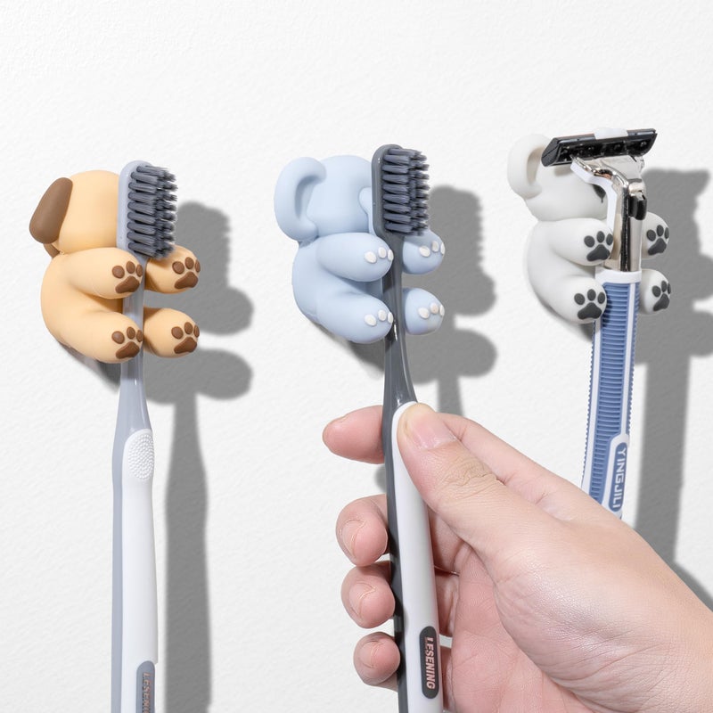 Li & Zhao LiZhao Funny Silicone Toothbrush Holders 3 PCS Kids Toothbrush Holders Wall Tooth Brush Holder for Bathroom Cute Toothbrush Holder Suction Animal Toothbrush Holder for Kitchen Living Room Office - Image 2