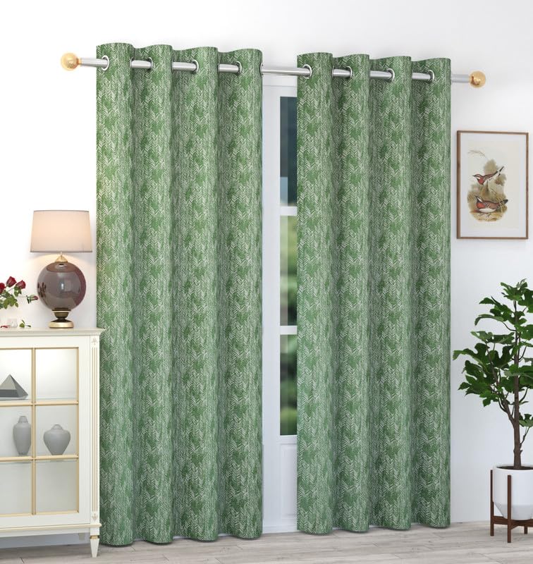 Exporthub Glossy Shine 3D Digital Printed Curtains Long Door 8 feet Long Set of 2 Pc Green Color for Living Room and Bedroom EHSPR014_84 - Image 1