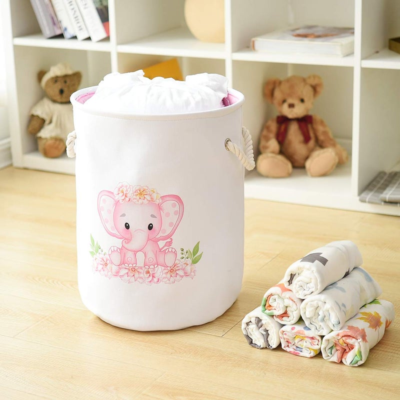 INough Baby Basket Pink Hamper Large Kids Hamper Baby Laundry Hamper for Nursery Girl, Girls Laundry Basket for Kids, Baby Dirty Clothes Basket Collapsible Kids Clothes Hamper for Laundry Kidsroom - Image 5