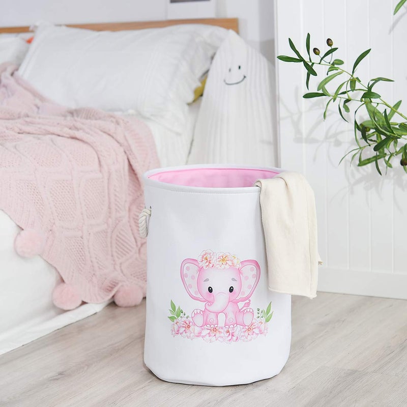 INough Baby Basket Pink Hamper Large Kids Hamper Baby Laundry Hamper for Nursery Girl, Girls Laundry Basket for Kids, Baby Dirty Clothes Basket Collapsible Kids Clothes Hamper for Laundry Kidsroom - Image 3