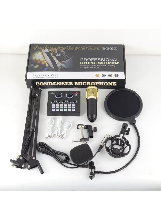 البث المباشر متعدد الوظائف BM800 الميكروفون V8 بطاقة الصوت معلقة الميكروفون مجموعة كاملة من RGB البث المكثف مجموعة من الميكروفونات الشبكة الذكية البث المباشر بطاقة الصوت للكمبيوتر والهواتف المحمولة - Image 2