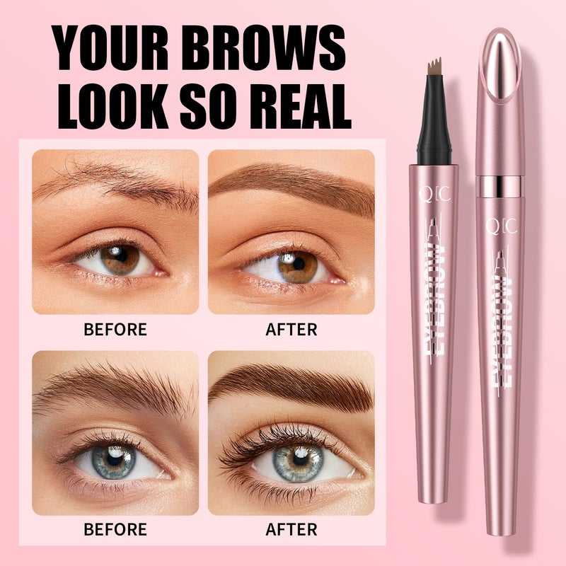 QIC Microblading Eyebrow Pen,QIC Eyebrow 4 Tip Brow Pencil,Long-Lasting Natural Eyebrow Hair,Waterproof Magic Eyebrow Pencil Eyebrow Brush(Brown) - Image 5