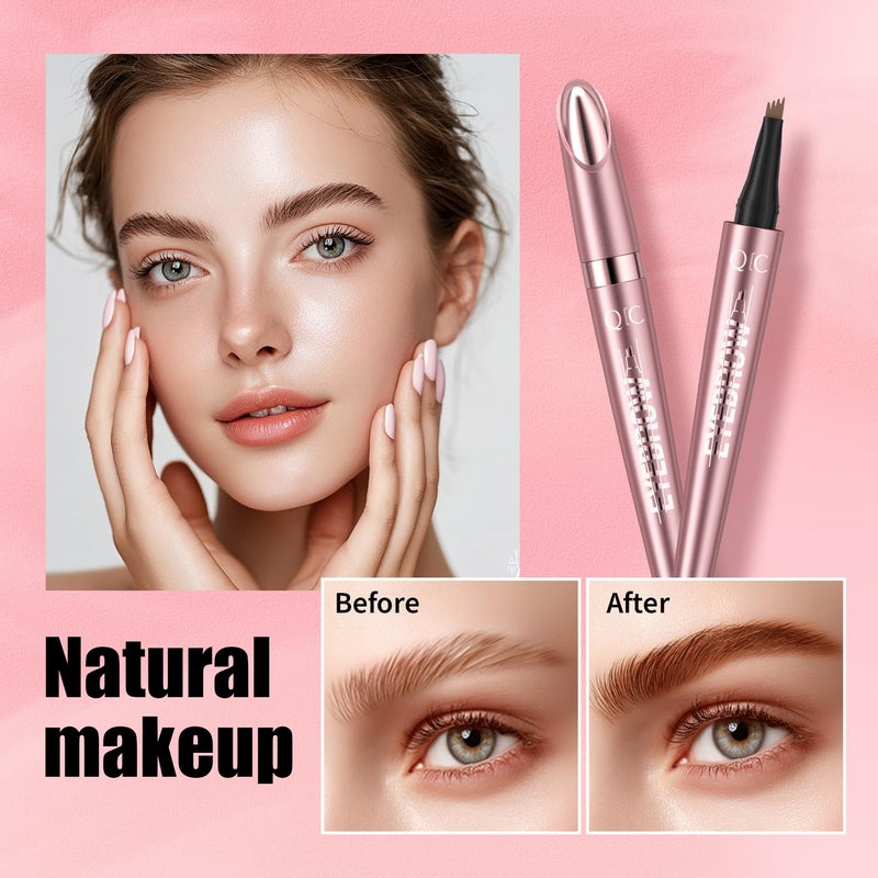 QIC Microblading Eyebrow Pen,QIC Eyebrow 4 Tip Brow Pencil,Long-Lasting Natural Eyebrow Hair,Waterproof Magic Eyebrow Pencil Eyebrow Brush(Brown) - Image 3