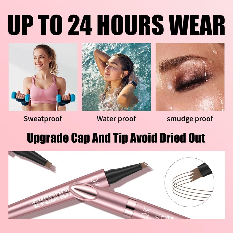 QIC Microblading Eyebrow Pen,QIC Eyebrow 4 Tip Brow Pencil,Long-Lasting Natural Eyebrow Hair,Waterproof Magic Eyebrow Pencil Eyebrow Brush(Brown) - Image 4