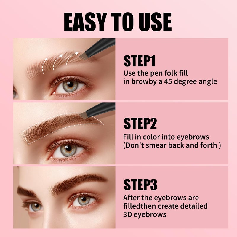 QIC Microblading Eyebrow Pen,QIC Eyebrow 4 Tip Brow Pencil,Long-Lasting Natural Eyebrow Hair,Waterproof Magic Eyebrow Pencil Eyebrow Brush(Brown) - Image 2