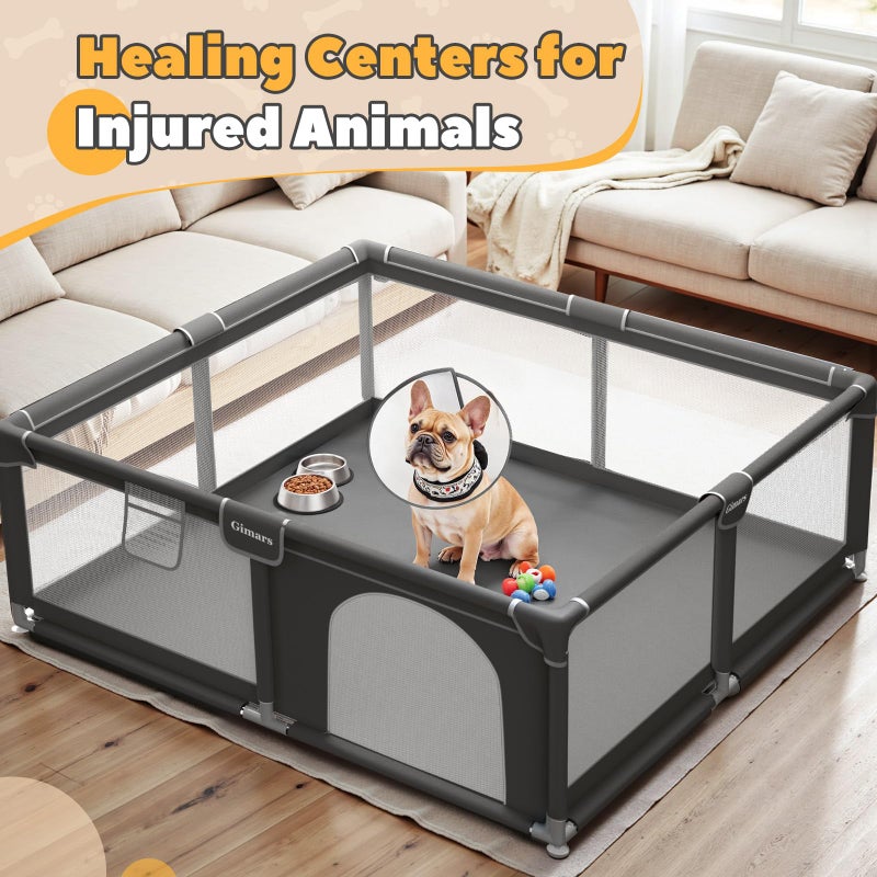 Gimars 50x50x26 Inches Puppy Playpen with Gate, Dog Playpen for Puppies or Small Dogs, Sturdy Safety Dog Fence Pet Playpen with Thickened Fabric, High-Strength Nylon Wire Mesh for Indoor & Outdoor,Washable - Image 2