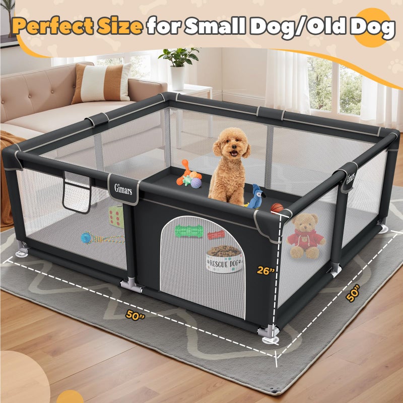 Gimars 50x50x26 Inches Puppy Playpen with Gate, Dog Playpen for Puppies or Small Dogs, Sturdy Safety Dog Fence Pet Playpen with Thickened Fabric, High-Strength Nylon Wire Mesh for Indoor & Outdoor,Washable - Image 3