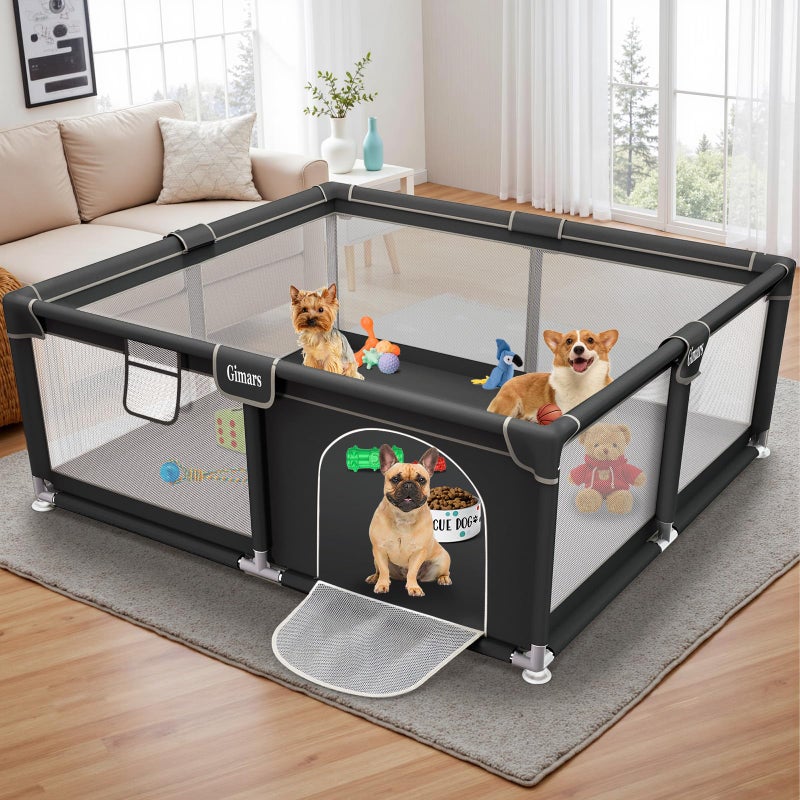 Gimars 50x50x26 Inches Puppy Playpen with Gate, Dog Playpen for Puppies or Small Dogs, Sturdy Safety Dog Fence Pet Playpen with Thickened Fabric, High-Strength Nylon Wire Mesh for Indoor & Outdoor,Washable - Image 1