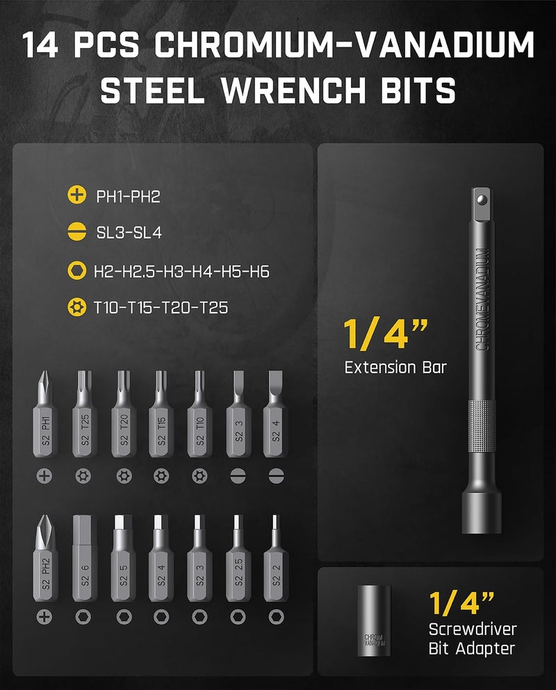 Fanttik WB10 Nova 1/4 Inch Drive Mini Bike Torque Wrench Set, 2-10 Nm/1.47-7.37ft-lb, 14 Bits Dual-Direction Click Adjustable 72-Tooth Torque Wrench Set for Bicycle - Image 4
