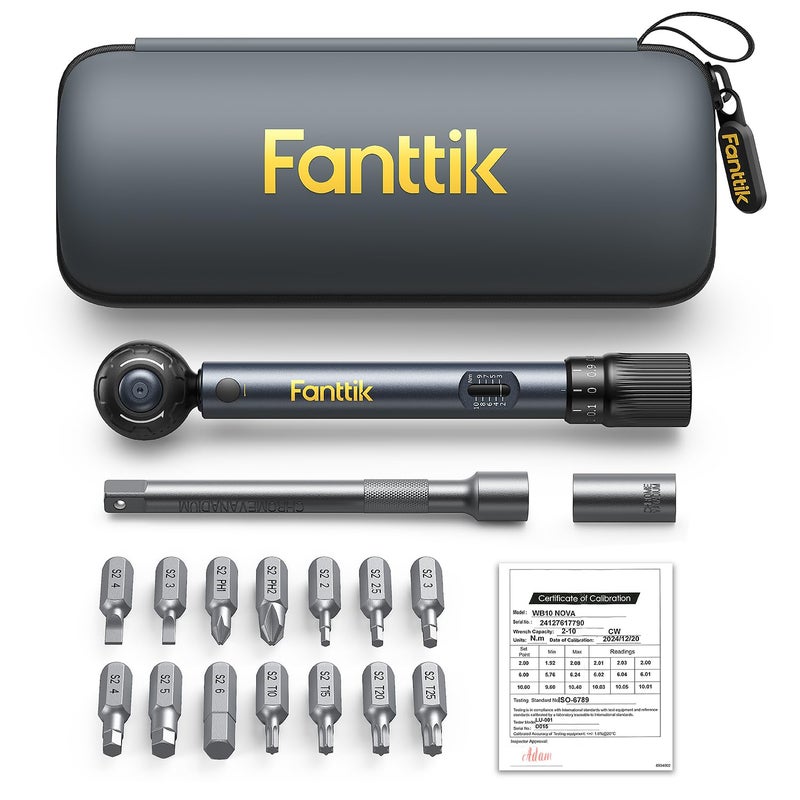 Fanttik WB10 Nova 1/4 Inch Drive Mini Bike Torque Wrench Set, 2-10 Nm/1.47-7.37ft-lb, 14 Bits Dual-Direction Click Adjustable 72-Tooth Torque Wrench Set for Bicycle - Image 1