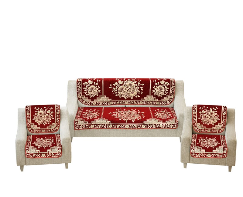 Dazzling DECOR Velvet Sofa Cover 3 Seater and 2 Seater - Premium Sofa Cover 5 Seater Full Cover Set for Couch- Heavy Fabric Sofa Seat Cover Slip Protector, 2702_Maroon - Image 2