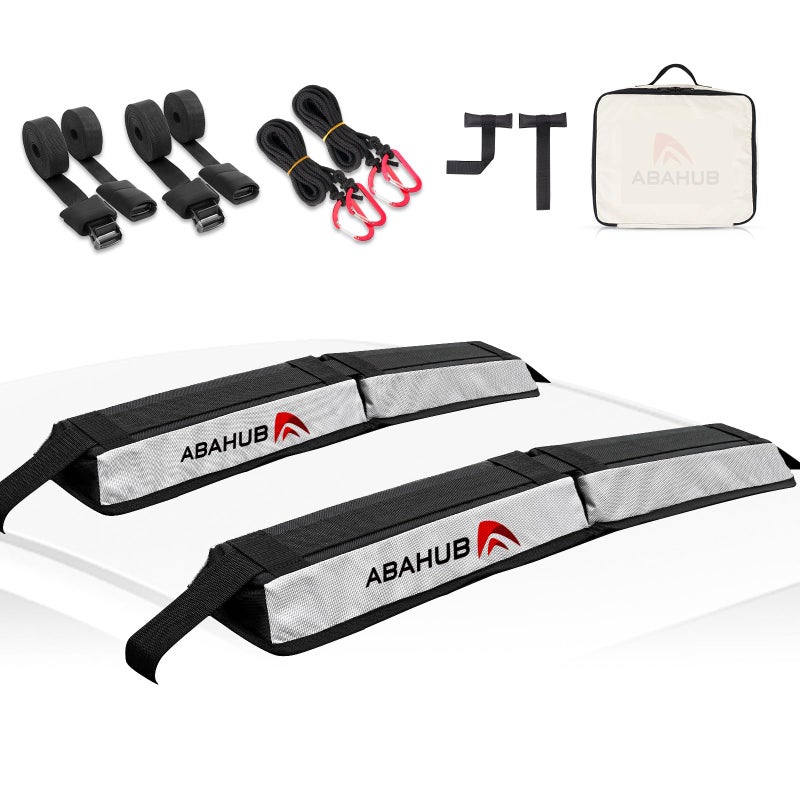 Abahub Abahub Soft Roof Rack Pads for Surfboard, SUP, Kayak, Canoe, Heavy Duty Universal Car Roof Racks System for Padle Boards, with 2 Tie Down Straps, 2 Tie Down Ropes, 2 Hood Loops and Storage Bag - Image 1