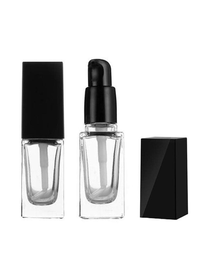 erioctry 2PCS 15ml/0.5oz Empty Refill Square Glass Cosmetic Pump Bottles Clear Lotion Containers with Black Pump Head Makup Travel Vials for Foundation Cleanser Essential Oils Liquids Cream - Image 1