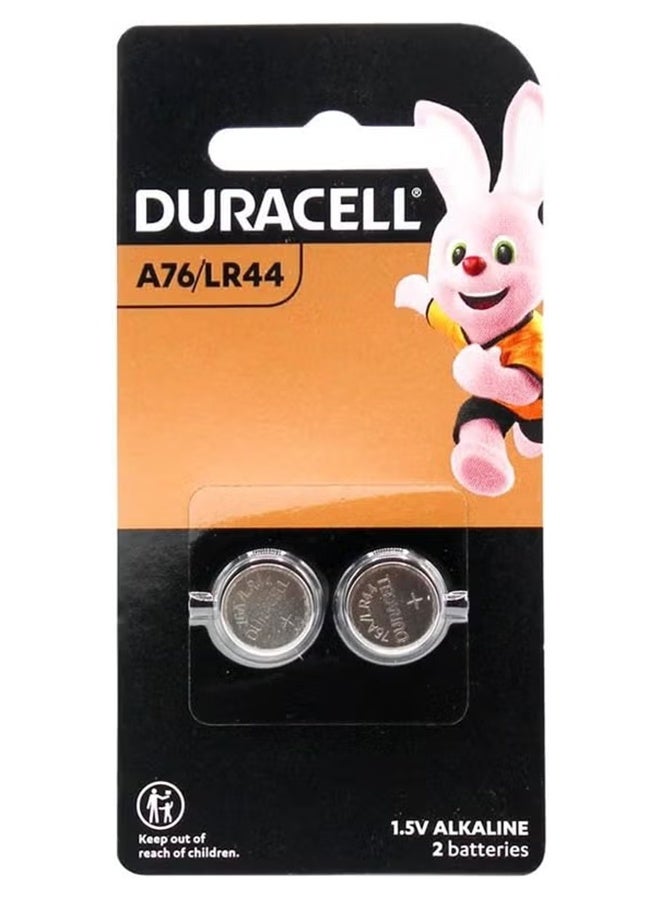 Duracell 1.5V Alkaline Coin Button Batteries - Pack of 2 (A76/LR44) - Image 1
