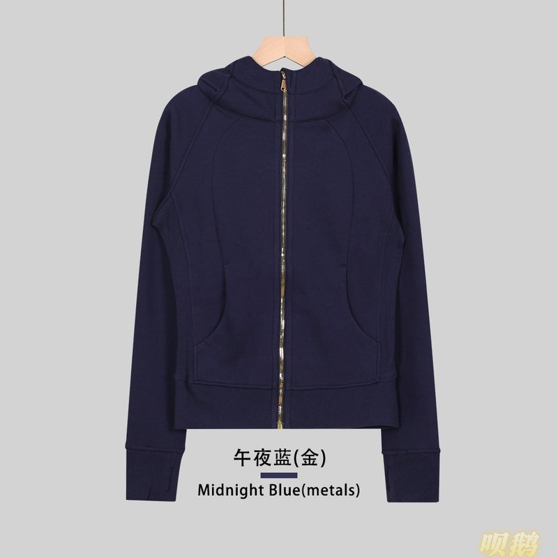Women's Slim Fit Full-Zip Hooded Fleece Jacket Breathable Cotton Blend Embroidered Yoga Sports Autumn Winter - Image 1