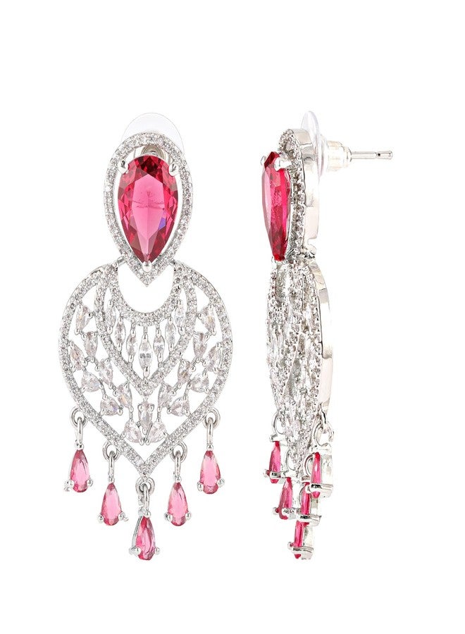 Voylla Sparkling Elegance Red Velvetamerican Diamond Earrings For Women, CZ Earrings, Wedding, Western, Stylish, Valentine's Day Gift, Gift For Women & Girls - Image 1