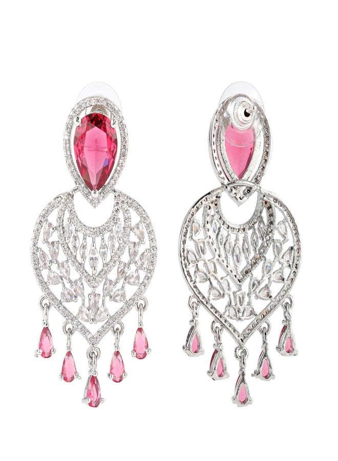 Voylla Sparkling Elegance Red Velvetamerican Diamond Earrings For Women, CZ Earrings, Wedding, Western, Stylish, Valentine's Day Gift, Gift For Women & Girls - Image 5
