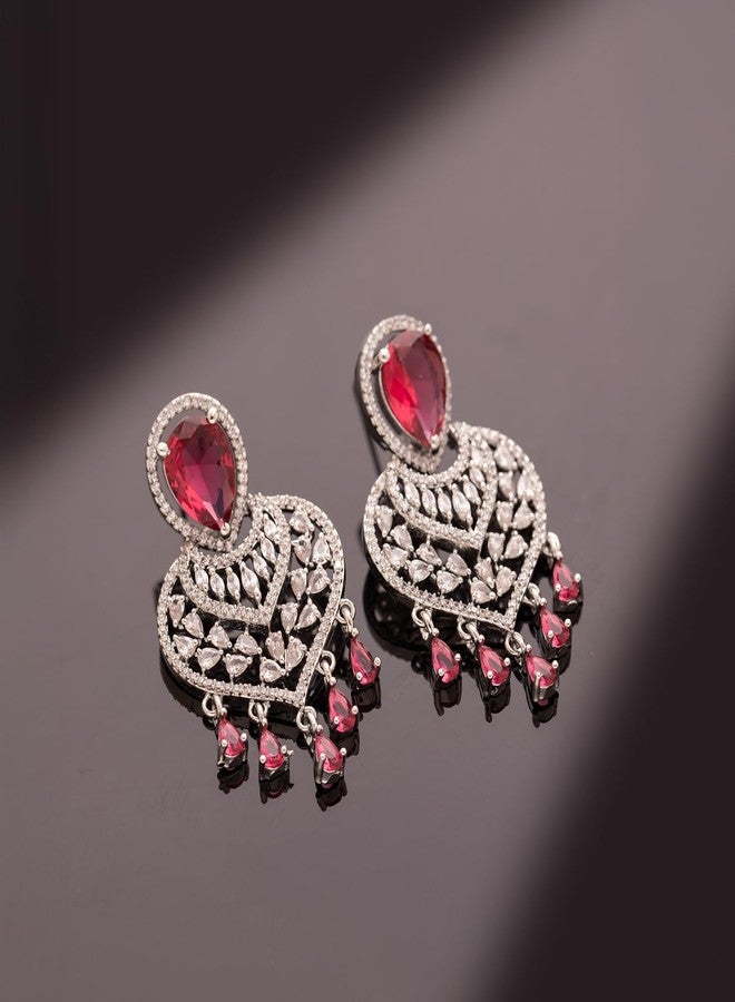 Voylla Sparkling Elegance Red Velvetamerican Diamond Earrings For Women, CZ Earrings, Wedding, Western, Stylish, Valentine's Day Gift, Gift For Women & Girls - Image 2